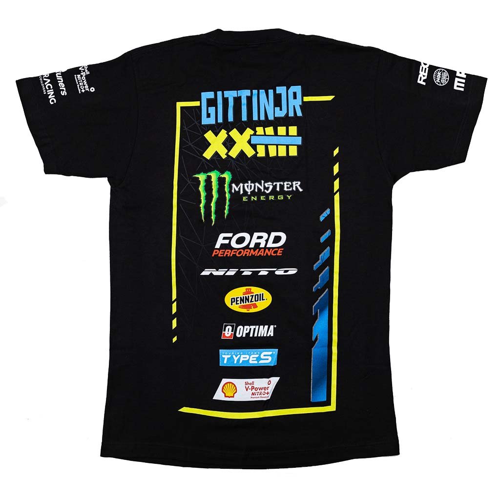 2024 Vaughn Gittin Jr. Official RTR Drift Team Shirt featuring multiple logos and text, reflecting the design of the 2024 Mustang RTR Spec 5-FD.