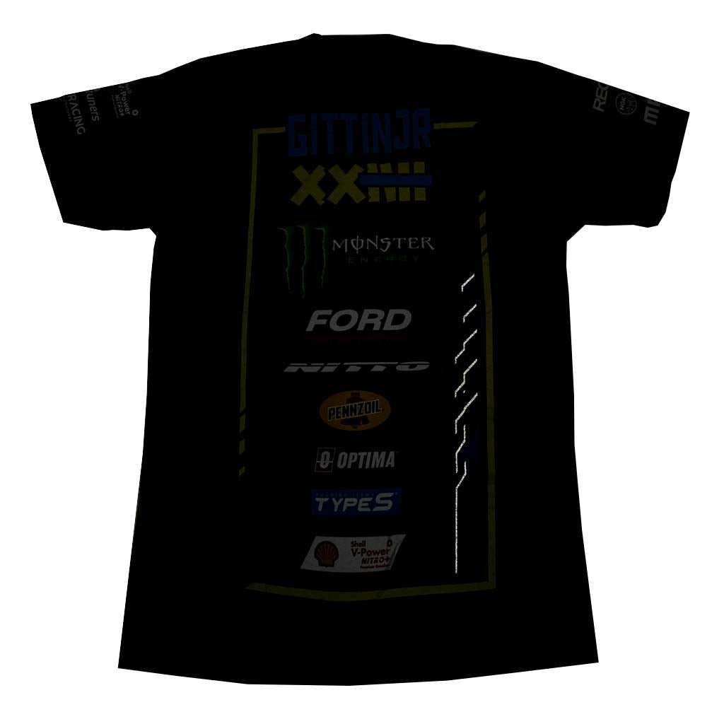 Back view of the 2024 Vaughn Gittin Jr. Official RTR Drift Team Shirt, showcasing a design inspired by the 2024 Mustang RTR Spec 5-FD.