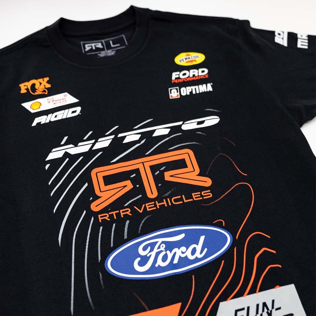 2025 Loren Healy RTR Vehicles Off-Road Team Shirt featuring RTR Off-Road Partner logos, highlighting durability and off-road team spirit.