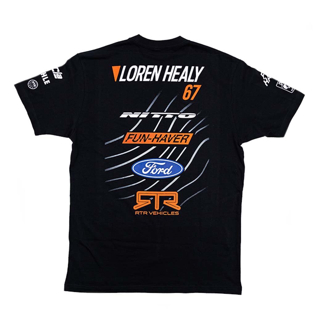 2025 Loren Healy RTR Vehicles Off-Road Team Shirt features a design that is inspired by Loren's 2025 Ultra4 livery, ideal for off-road enthusiasts and motorsports fans.