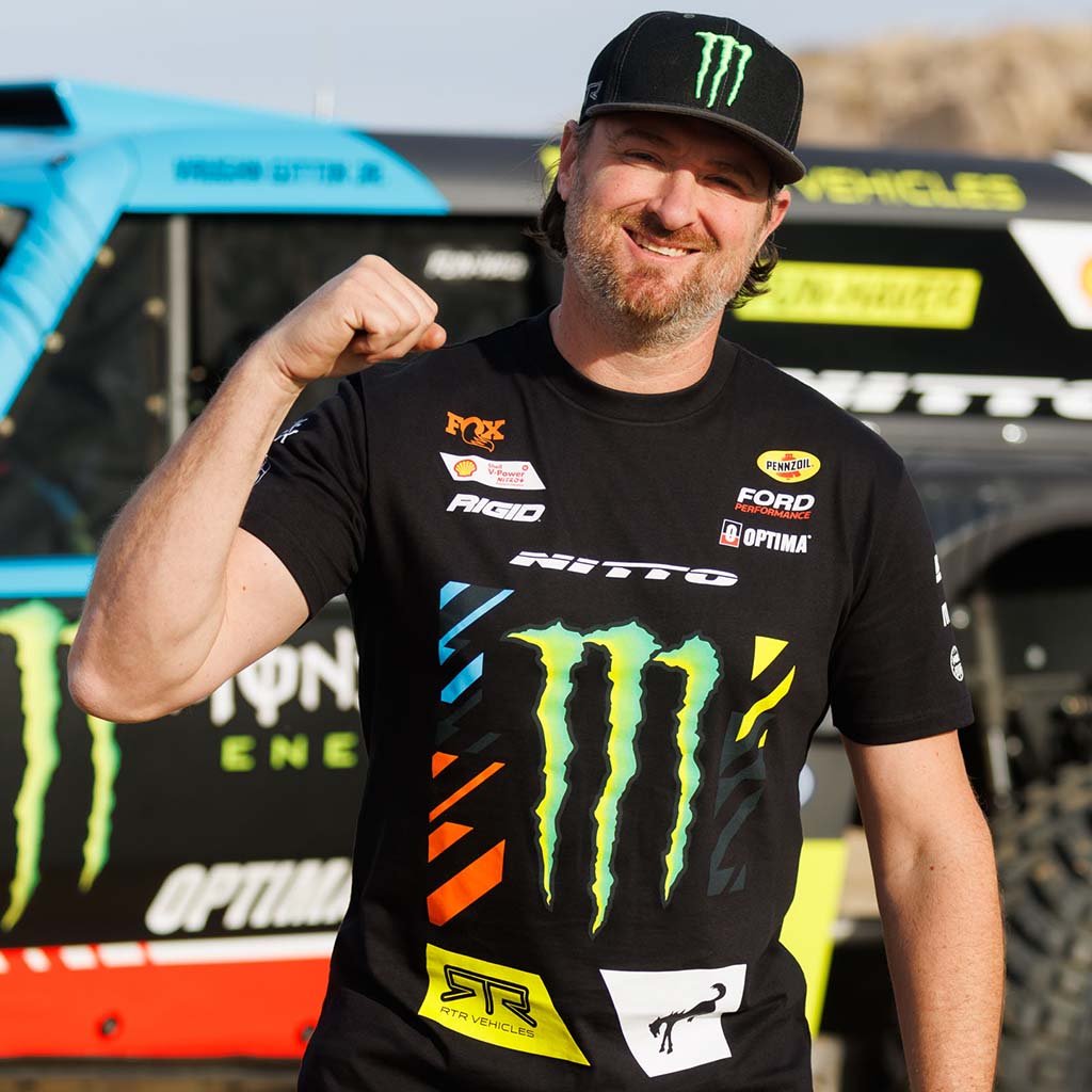 Vaughn Gittin Jr representing the RTR Vehicles Off-Road Team, in his team shirt inspired by his 2025 Ultra4 livery.