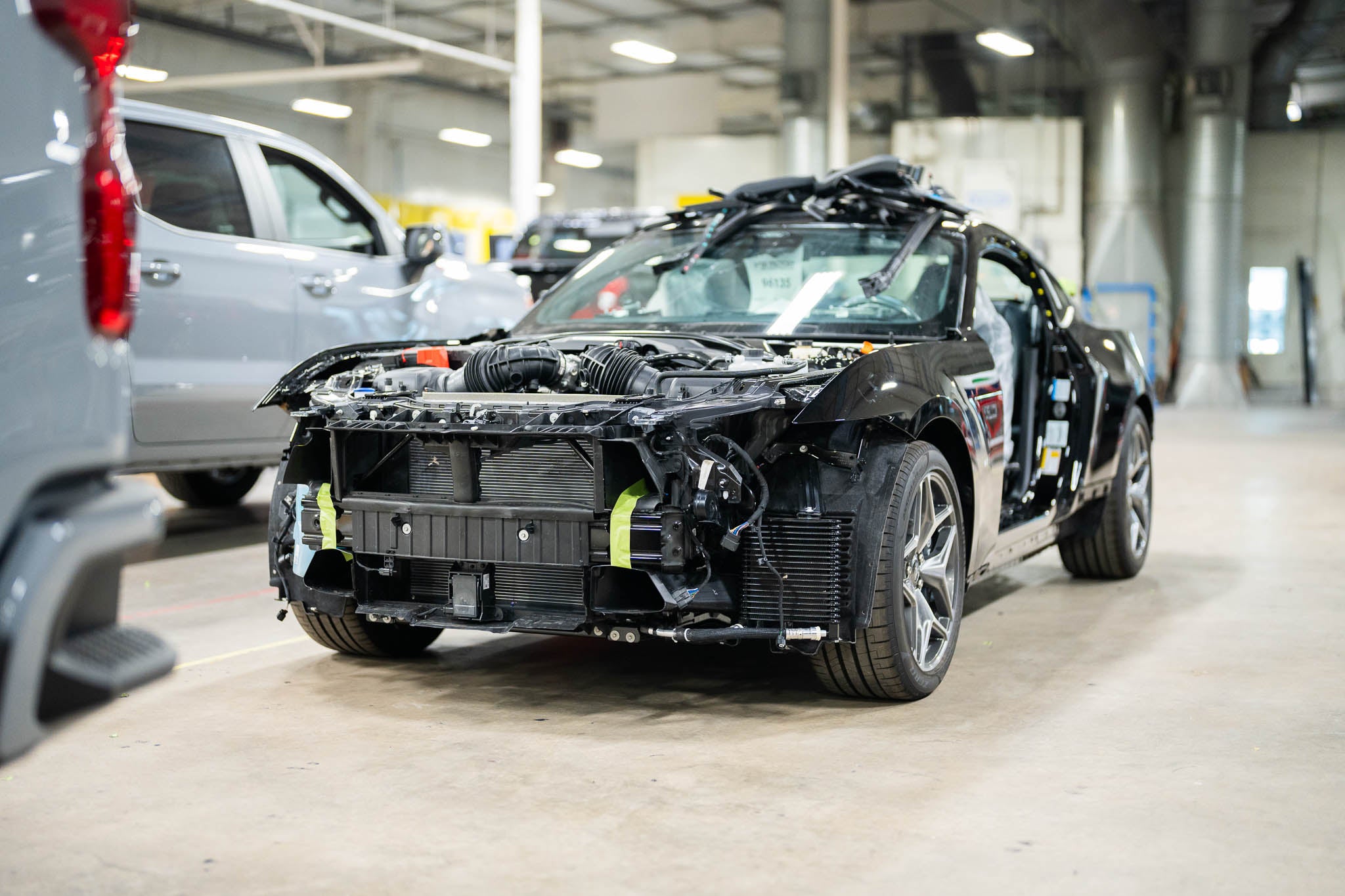 A mustang RTR is disassembled for paint