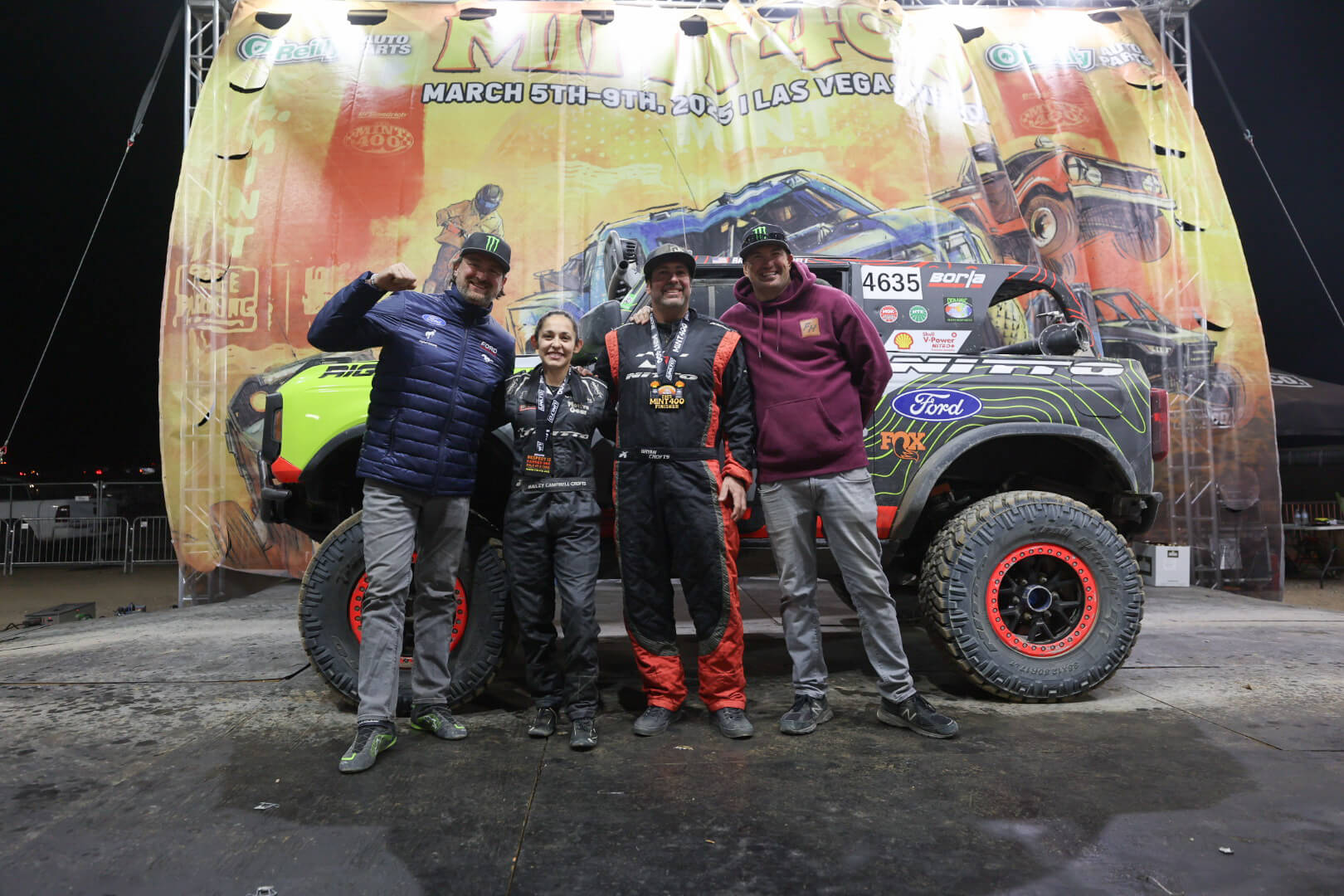 Bailey Campbell and the RTR Vehicles Off-Road Team celebrate their podium finishes, highlighting an impressive debut at the Mint 400.