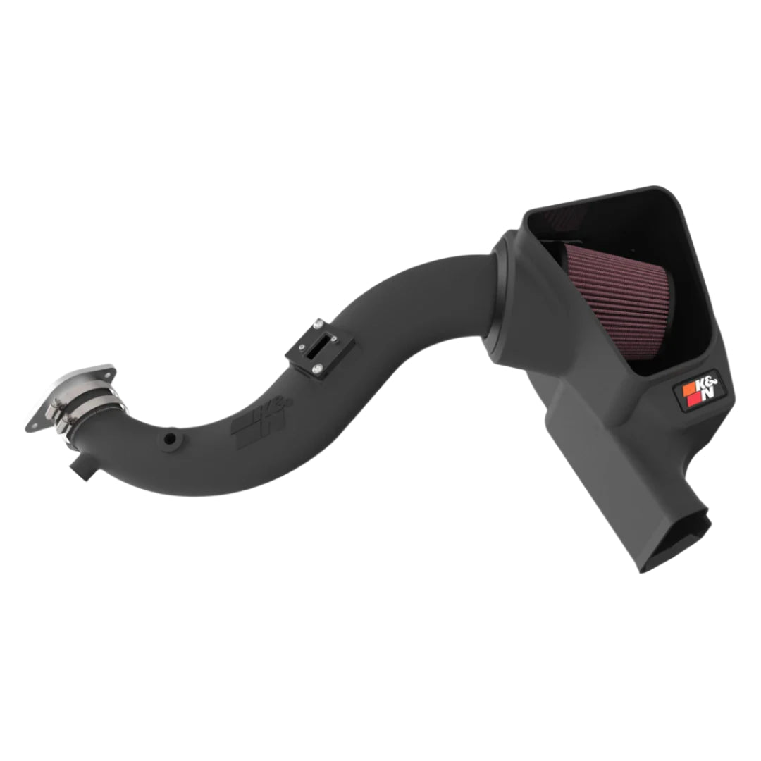 K&N Cold Air Intake System for 2024+ Mustang EcoBoost, featuring a black air filter, designed to enhance performance with optimized airflow and increased horsepower.