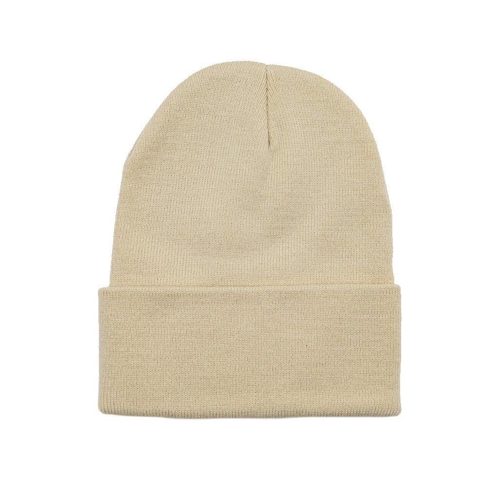 RTR Beanie, knit design, showcased on a neutral background. Features a stitched RTR logo tag, offering a snug, versatile fit for various activities.